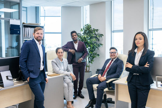 Diverse group of young professionals collaborating in an international business setting