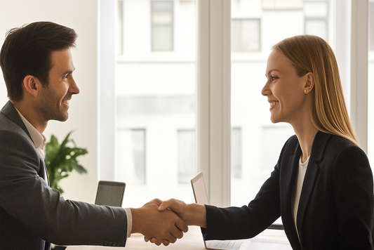 Entrepreneur and investor meeting to finalize a business acquisition, illustrating the process of buying and selling businesses through World Businesses For Sale.