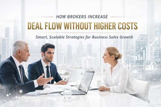 White luxury enterprise banner showing professional business brokers increasing deal flow without higher costs