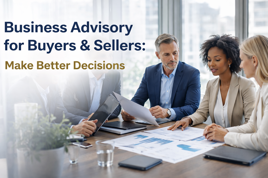 Business advisory discussion with experienced professionals reviewing documents and making strategic decisions