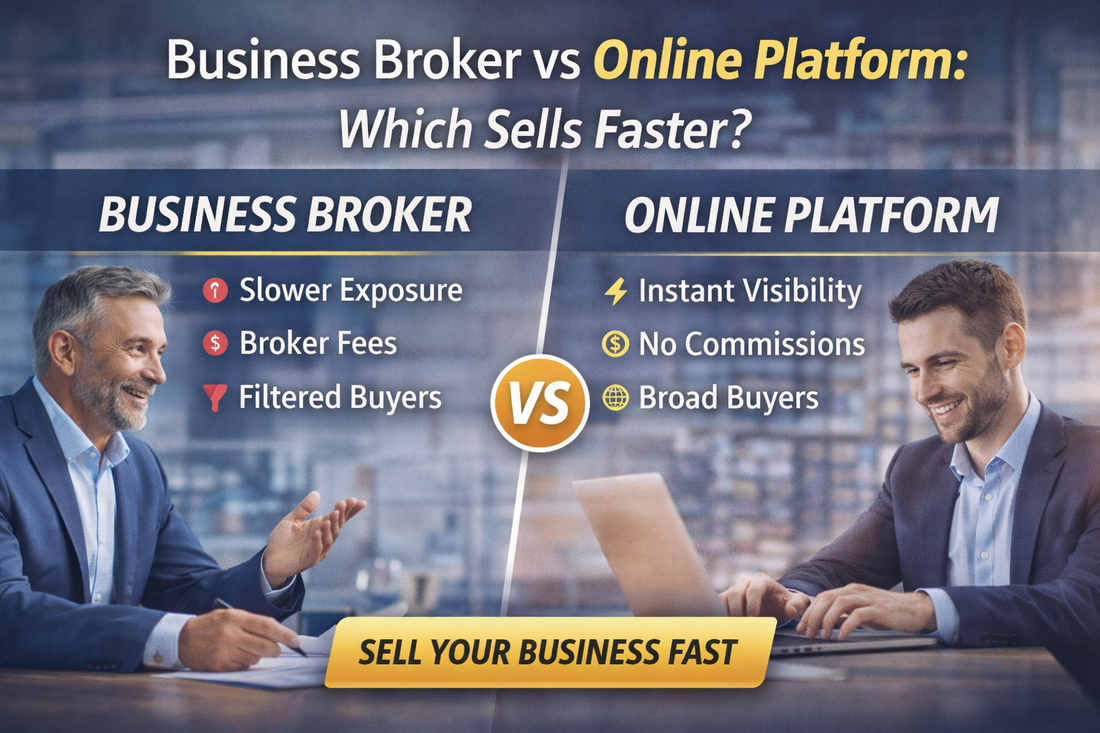 Business broker vs online platform comparison showing which sells businesses faster