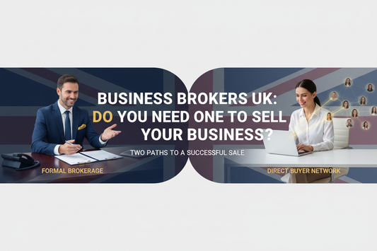 UK business owner comparing selling through a business broker versus listing directly on a marketplace, illustrating the choice between business brokers and no-commission business sale services