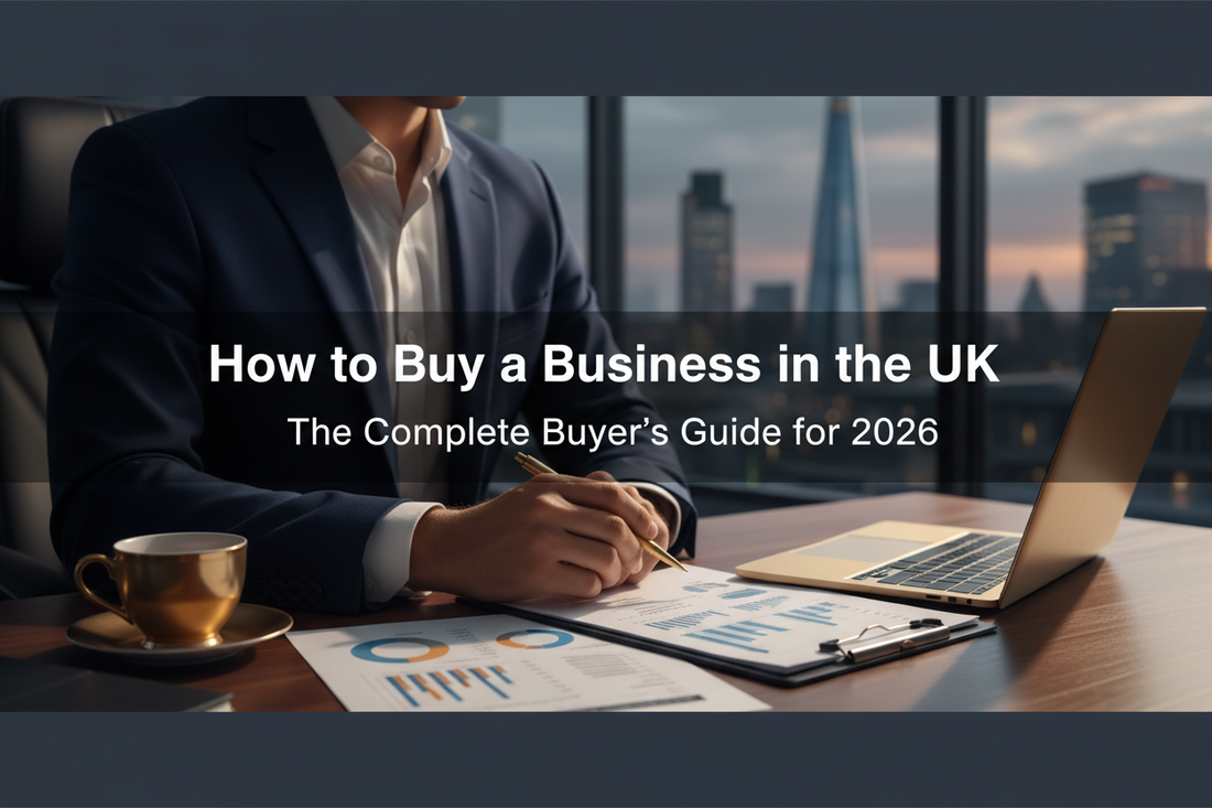 More buyers can afford your business banner with flexible deal structures, handshake background, and growth charts illustrating increased demand and faster sales