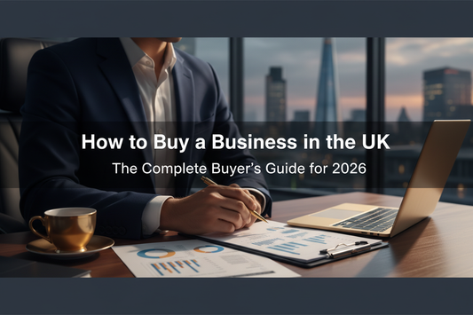 More buyers can afford your business banner with flexible deal structures, handshake background, and growth charts illustrating increased demand and faster sales