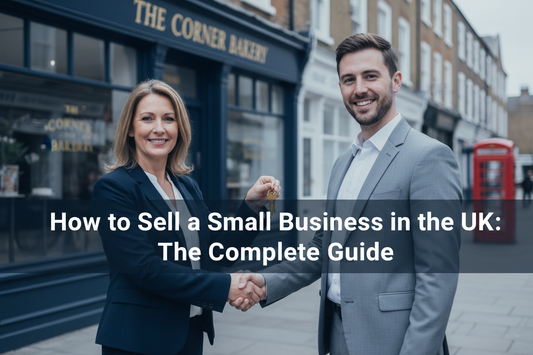 UK small business owner handing keys to a new buyer outside a shop front, illustrating how to sell a small business in the UK