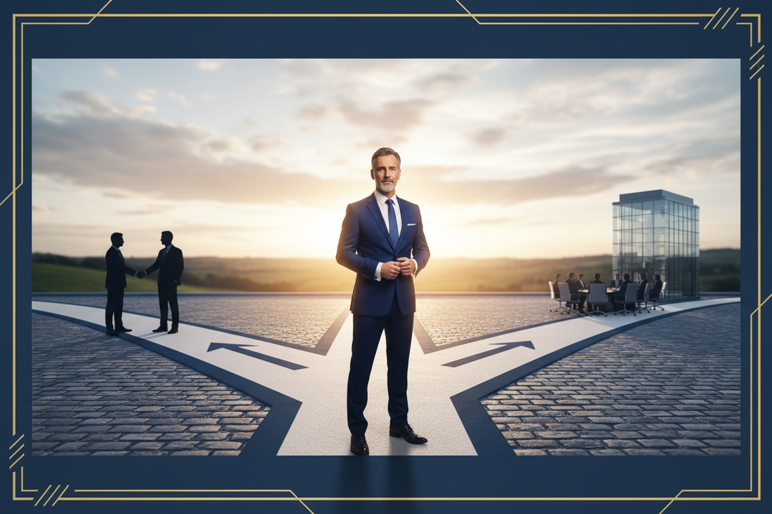 UK business owner reviewing their options for selling a business, comparing direct sale, broker and trade sale routes