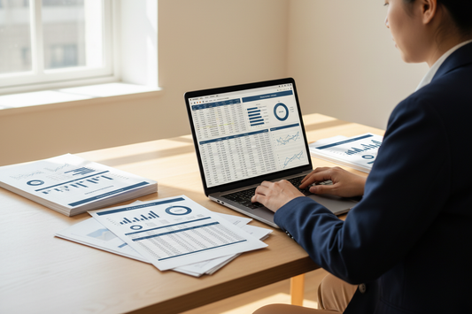 Business owner planning a rapid business sale with financial documents and a checklist on a modern office desk