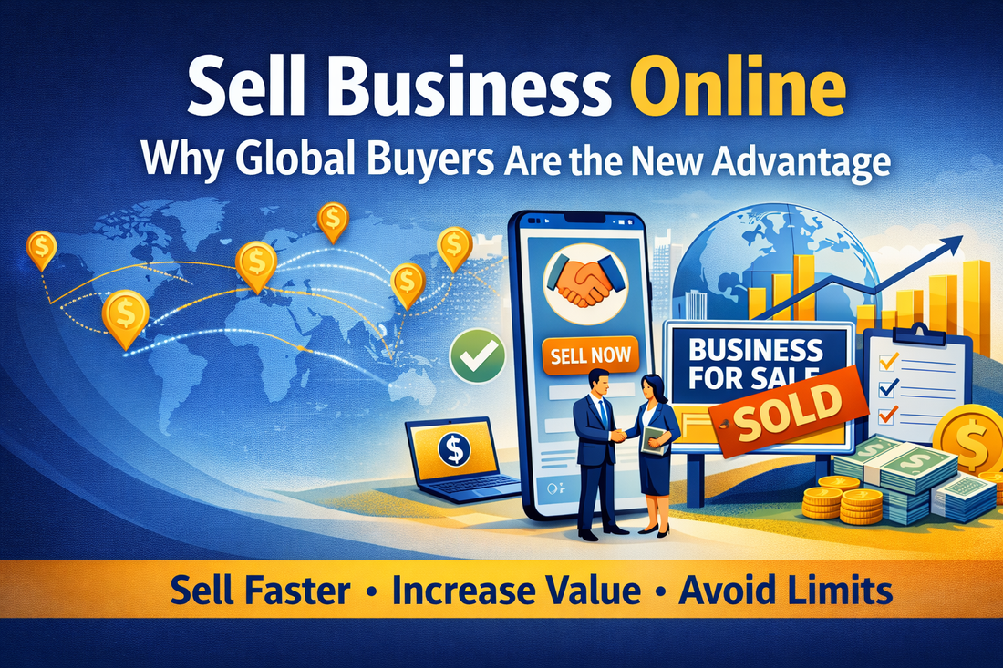 Sell business online with global buyers illustration banner