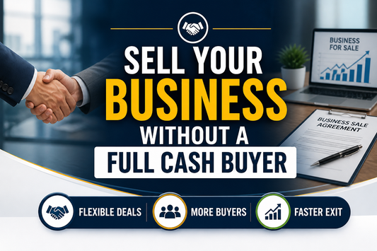 Business sale negotiation showing flexible deal agreement without full cash buyer in a professional office setting