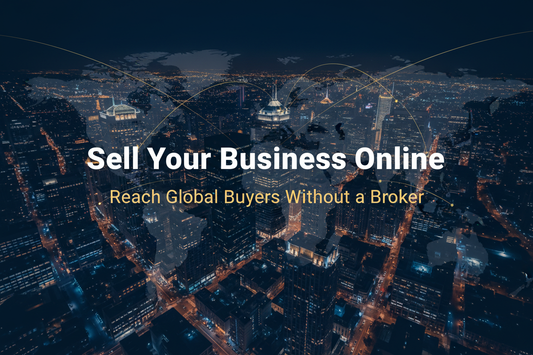 Sell Your Business Online banner featuring a professional 