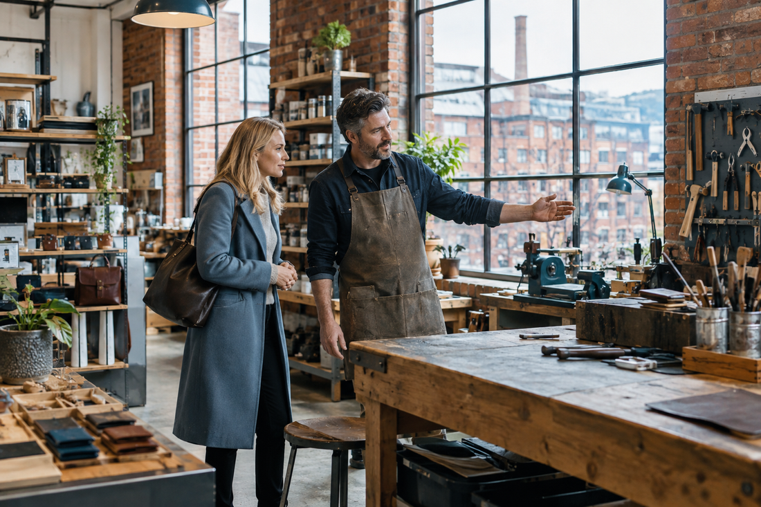 Sheffield business owner showing a prospective buyer around a local workshop.