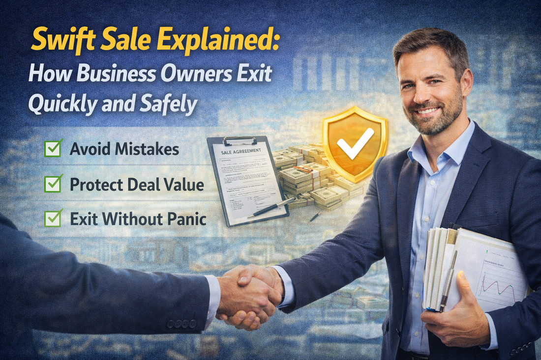 Swift sale explained showing a real business owner exiting quickly and safely