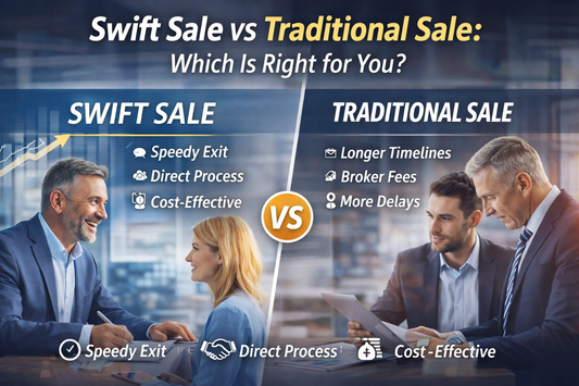 Swift sale vs traditional sale comparison showing real business owners choosing the right exit option
