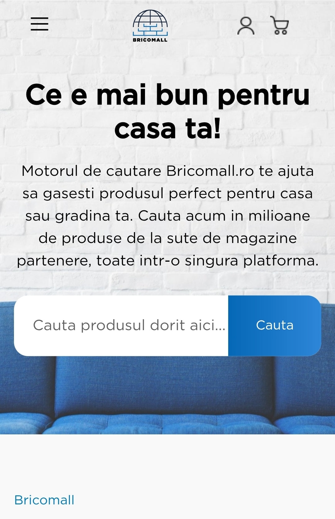 Bricomall website homepage with search bar and product listing.