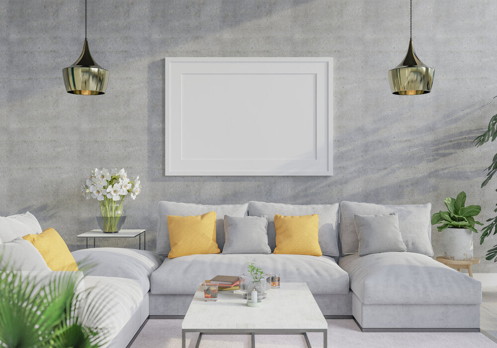 Interior of a niche home décor e-commerce store showcasing eco-friendly furniture, wall art, and decorative items in a modern showroom setting.