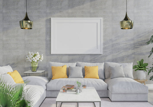 Interior of a niche home décor e-commerce store showcasing eco-friendly furniture, wall art, and decorative items in a modern showroom setting.