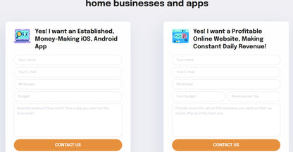 Two app screens for home businesses and apps with contact buttons.