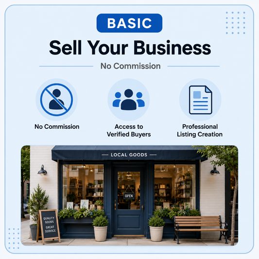 Basic plan to sell your business online with no commission and professional listing support