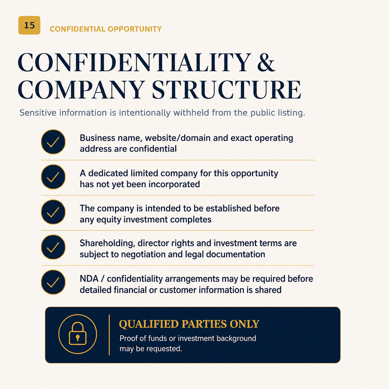Confidential UK business investment opportunity with company structure and due diligence information