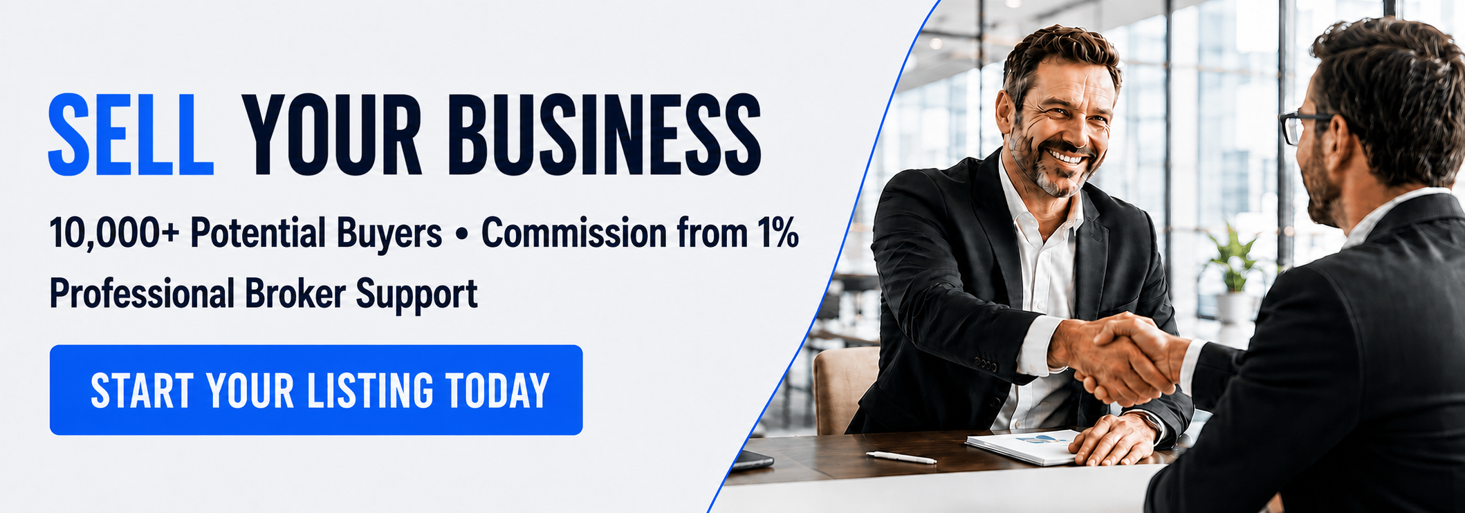 Sell my business online banner showing a small business owner connecting with potential buyers through World Businesses for Sale