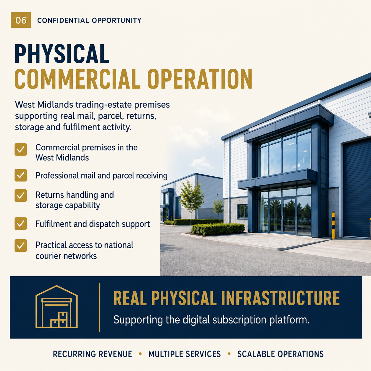 West Midlands commercial premises supporting mail, parcels, returns, storage and fulfilment services